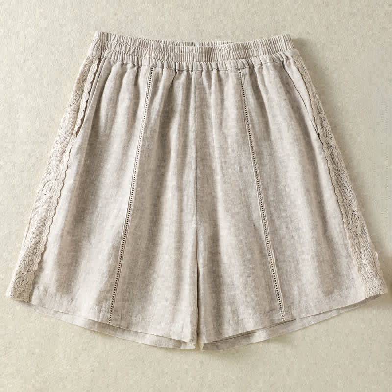 Buddha Stones Summer Casual Boho Solid Decorative Side Lace Women's Shorts With Pockets - Linen - US8-10, UK/AU12-14, EU40-42 (2XL) - image 20