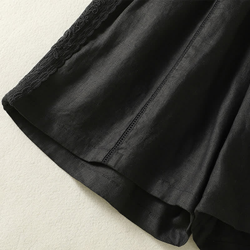 Buddha Stones Summer Casual Boho Solid Decorative Side Lace Women's Shorts With Pockets - image 9