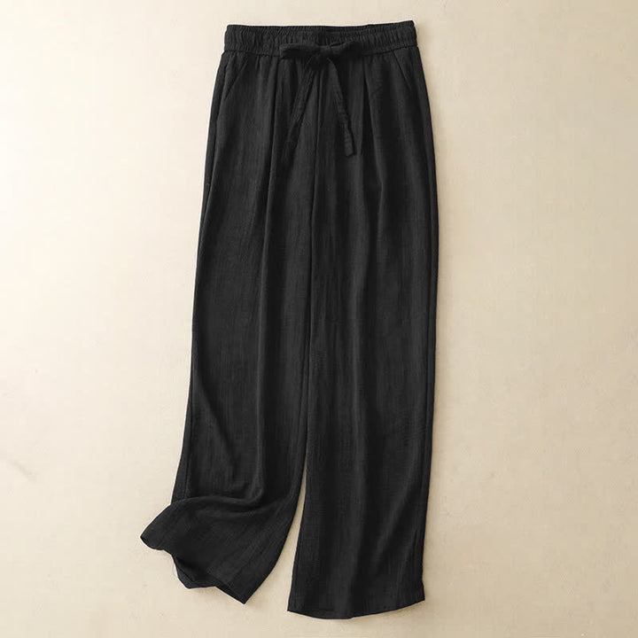 Buddha Stones Summer Casual Minimalist Drawstring Solid Ankle Pants Women's Straight Leg Pants With Pockets - Black - US8-10, UK/AU12-14, EU40-42 (2XL) - image 8