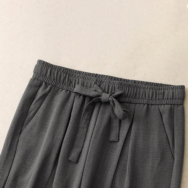 Buddha Stones Summer Casual Minimalist Drawstring Solid Ankle Pants Women's Straight Leg Pants With Pockets - image 14