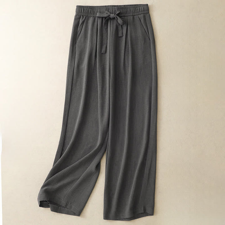 Buddha Stones Summer Casual Minimalist Drawstring Solid Ankle Pants Women's Straight Leg Pants With Pockets - DimGray - US8-10, UK/AU12-14, EU40-42 (2XL) - image 13