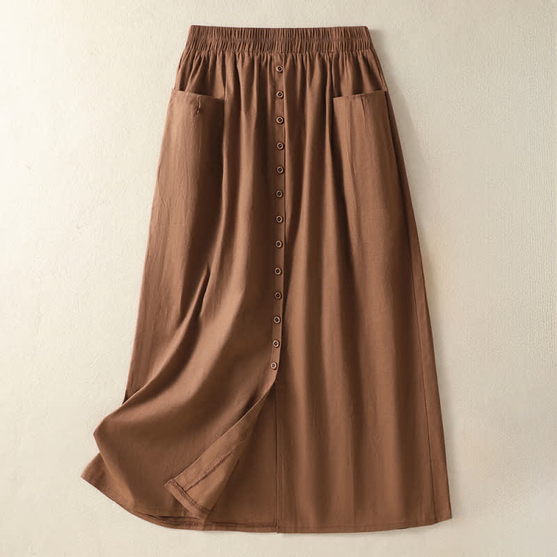 Buddha Stones Summer Casual Boho Button-Up Solid Women's Skirts With Pockets - Sienna - US6, UK/AU10, EU38 (XL) - image 18