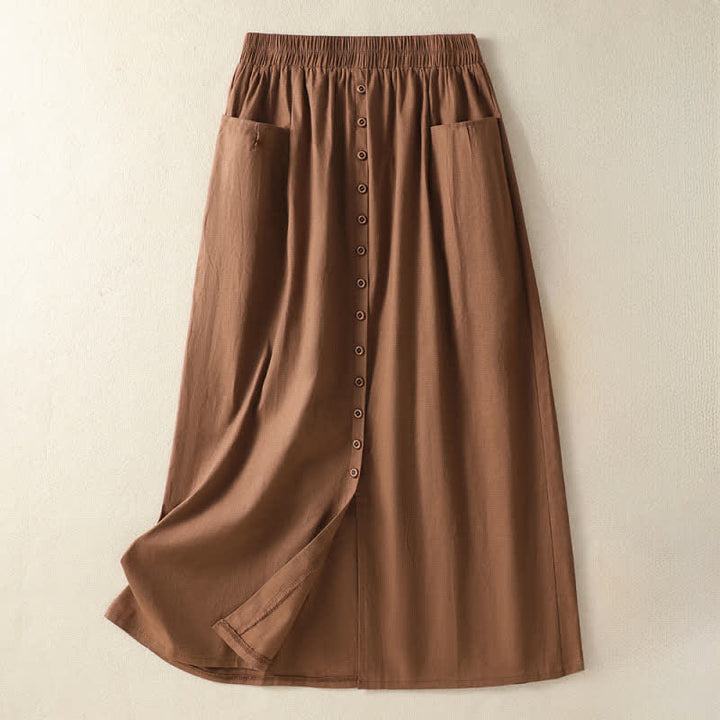 Buddha Stones Summer Casual Boho Button-Up Solid Women's Skirts With Pockets - Sienna - US6, UK/AU10, EU38 (XL) - image 18