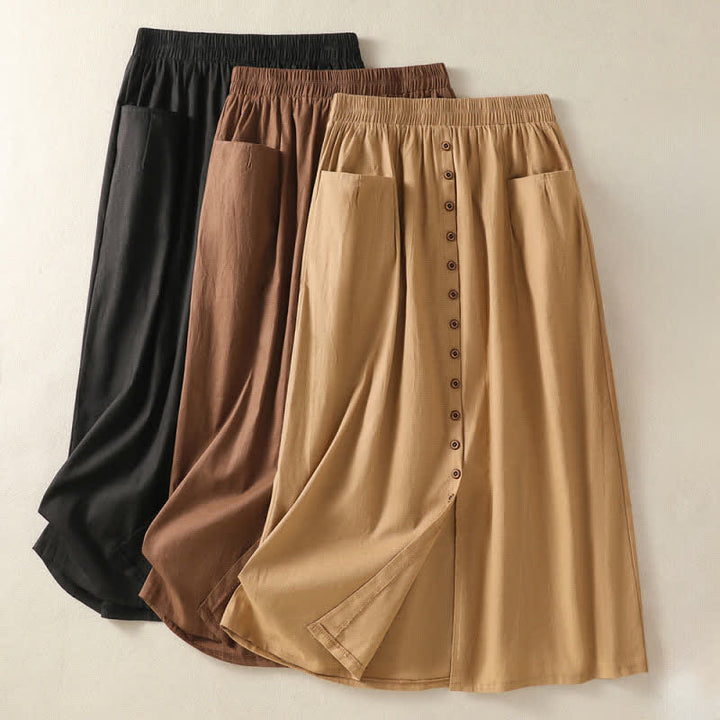 Buddha Stones Summer Casual Boho Button-Up Solid Women's Skirts With Pockets - image 26
