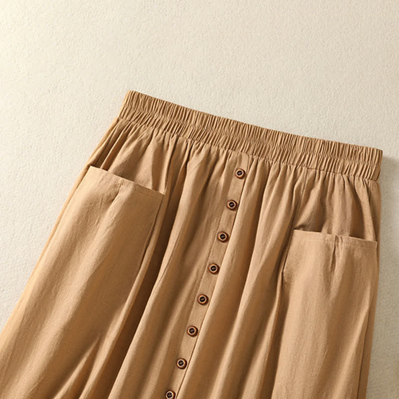 Buddha Stones Summer Casual Boho Button-Up Solid Women's Skirts With Pockets - image 2