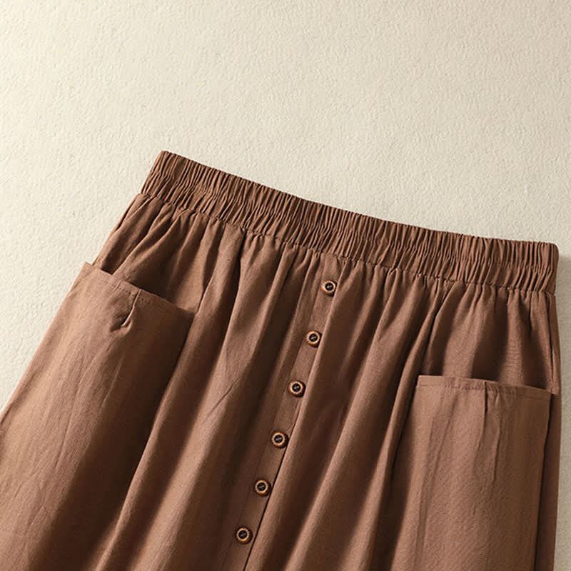Buddha Stones Summer Casual Boho Button-Up Solid Women's Skirts With Pockets - image 20