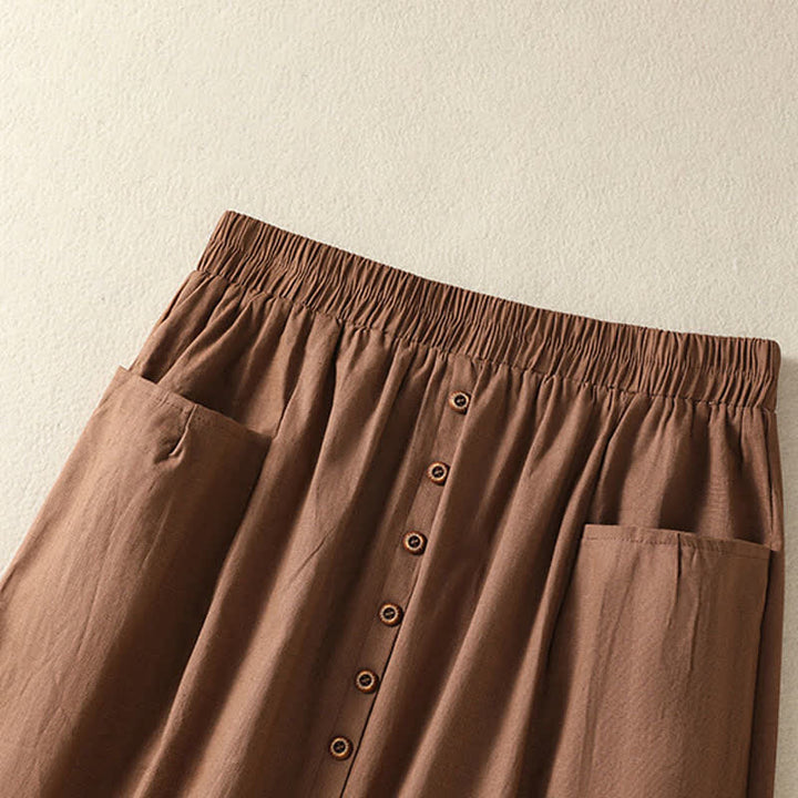 Buddha Stones Summer Casual Boho Button-Up Solid Women's Skirts With Pockets - image 20