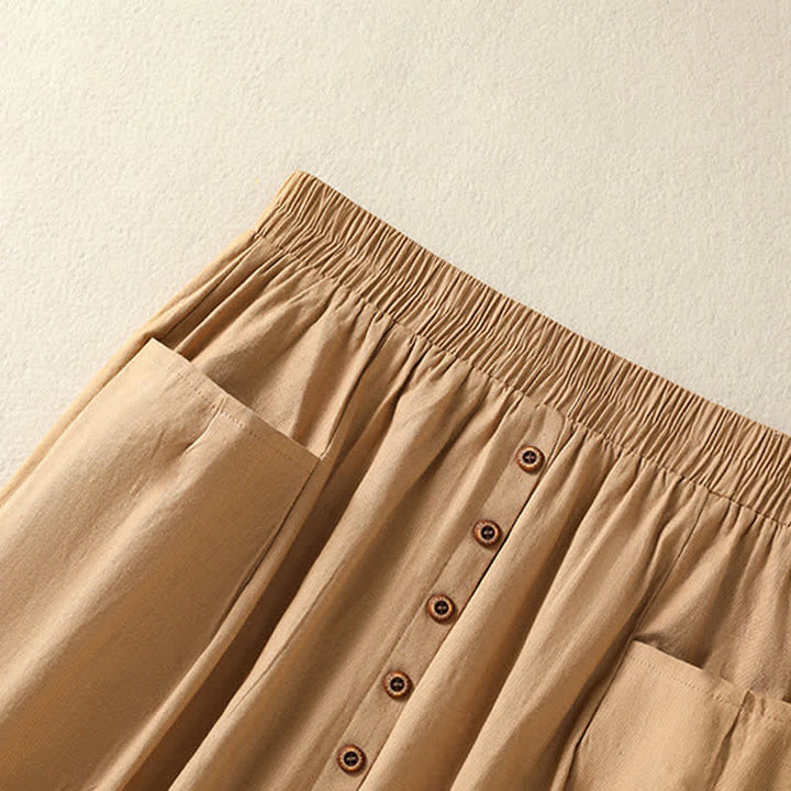 Buddha Stones Summer Casual Boho Button-Up Solid Women's Skirts With Pockets - image 4