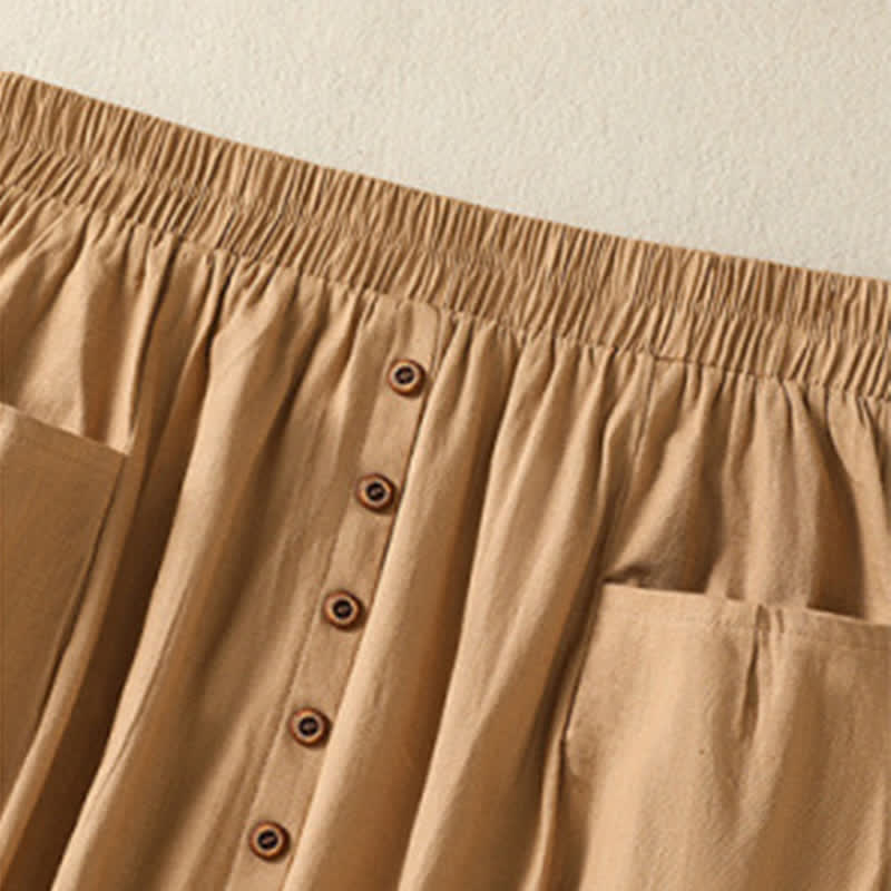 Buddha Stones Summer Casual Boho Button-Up Solid Women's Skirts With Pockets - image 5