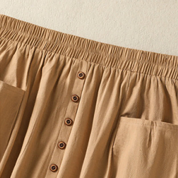 Buddha Stones Summer Casual Boho Button-Up Solid Women's Skirts With Pockets - image 5