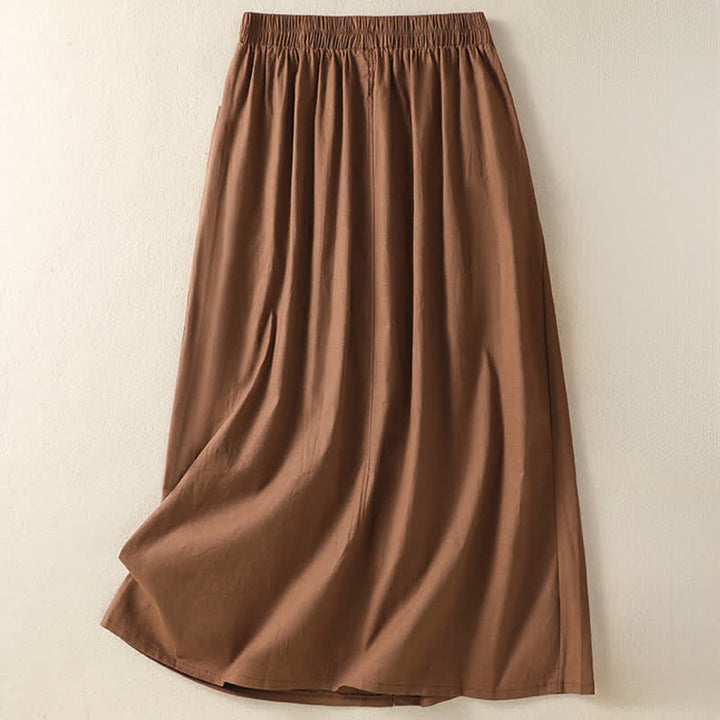 Buddha Stones Summer Casual Boho Button-Up Solid Women's Skirts With Pockets - image 19
