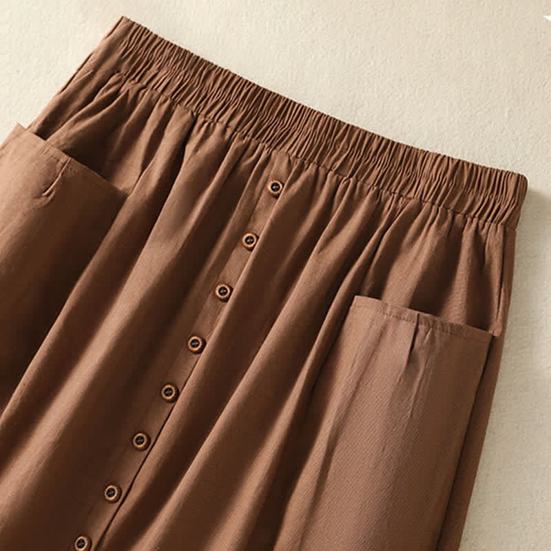 Buddha Stones Summer Casual Boho Button-Up Solid Women's Skirts With Pockets - image 22