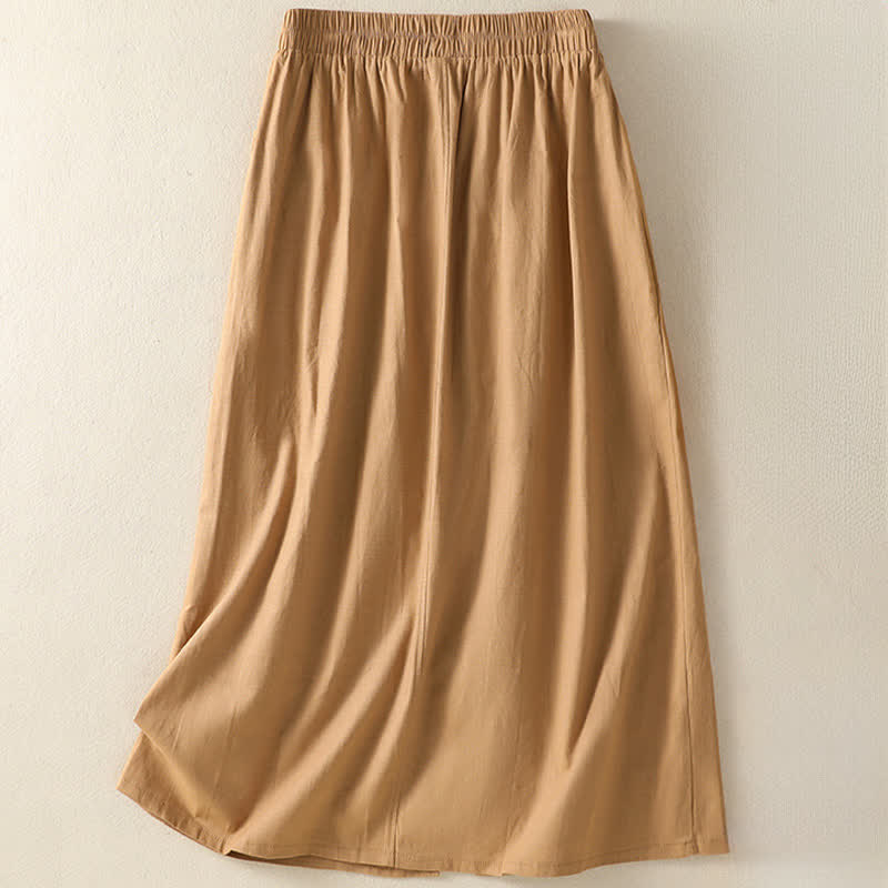 Buddha Stones Summer Casual Boho Button-Up Solid Women's Skirts With Pockets - image 1