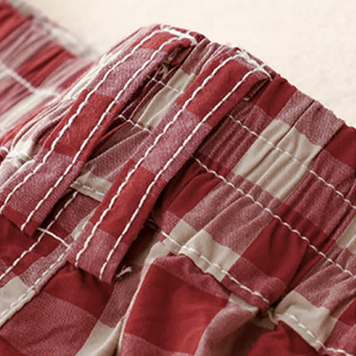 Buddha Stones Summer Casual Vintage Button Red Plaid Zipper Design Women's Shorts With Pockets - image 6