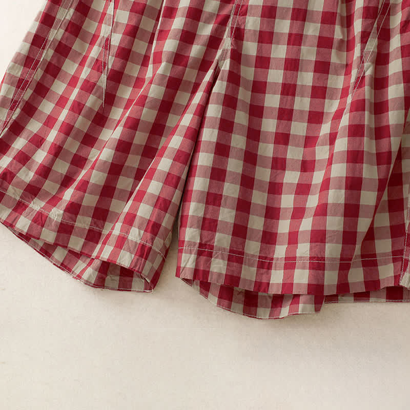 Buddha Stones Summer Casual Vintage Button Red Plaid Zipper Design Women's Shorts With Pockets - image 7