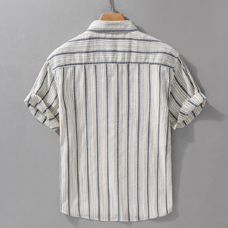 Buddha Stones Summer Casual Button Up Striped Cotton Men's Short Sleeve Shirts With Patch Pocket - image 1