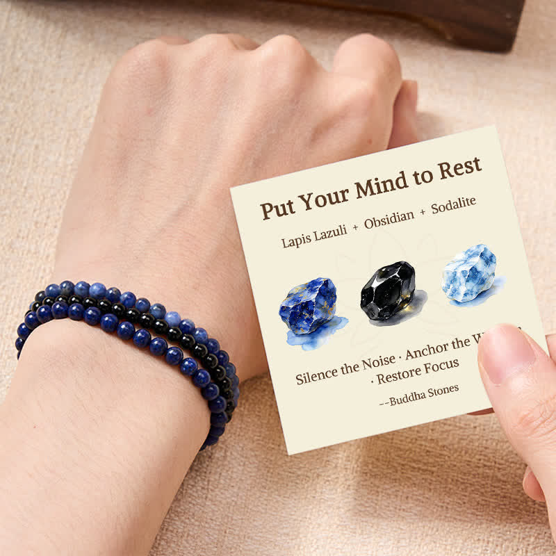 Buddha Stones 3pcs "Put Your Mind to Rest" Lapis Lazuli Balance Bracelet Includes Gift Message Card - 6mm - image 0