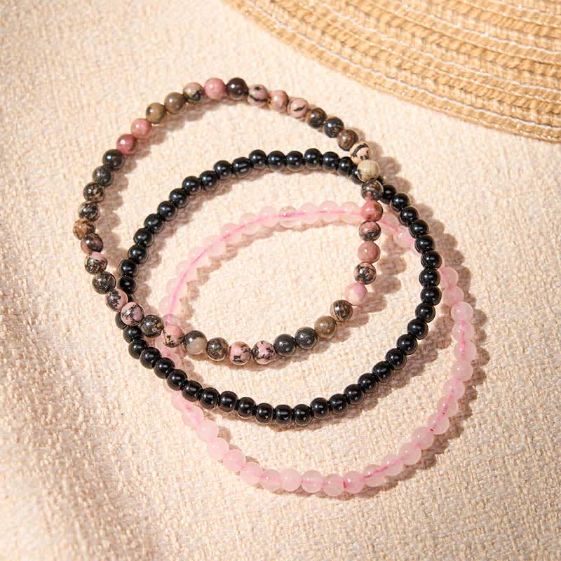 Buddha Stones 3pcs "Open Your Heart" Rhodonite Healing Bracelet Includes Gift Message Card - image 2