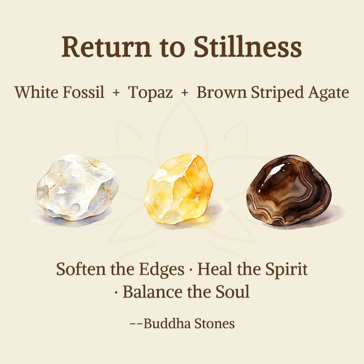Buddha Stones 3pcs "Return to Stillness" White Fossil Elegant Bracelet Includes Gift Message Card - image 5