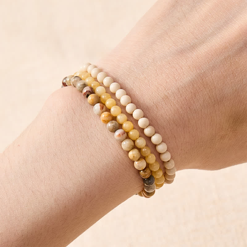 Buddha Stones 3pcs "Return to Stillness" White Fossil Elegant Bracelet Includes Gift Message Card - image 3