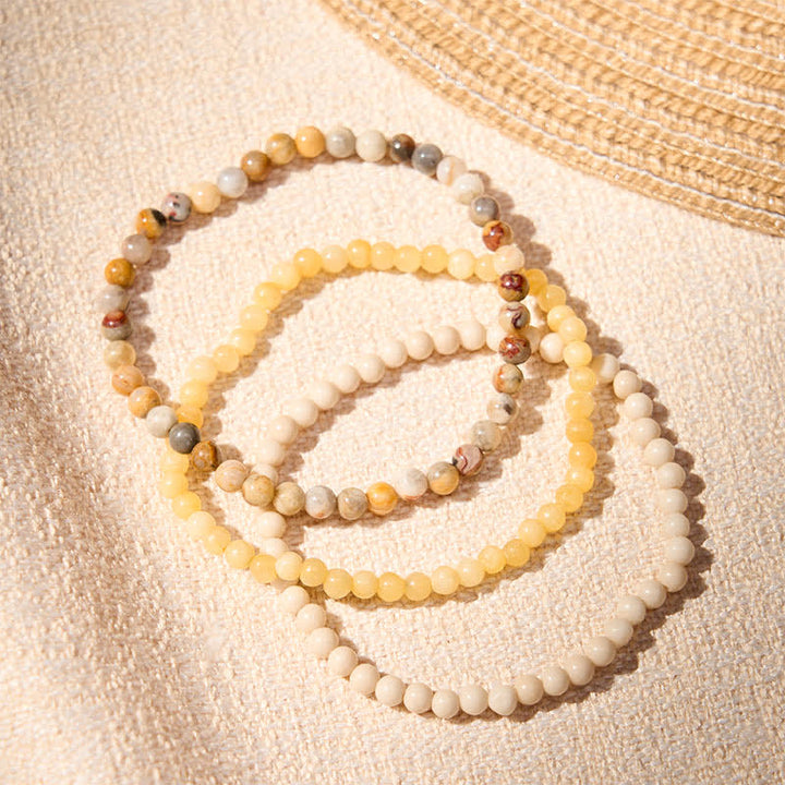 Buddha Stones 3pcs "Return to Stillness" White Fossil Elegant Bracelet Includes Gift Message Card - image 2