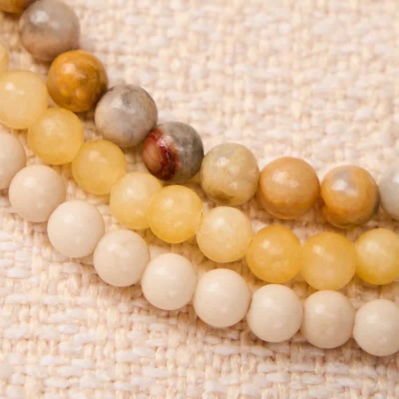Buddha Stones 3pcs "Return to Stillness" White Fossil Elegant Bracelet Includes Gift Message Card - image 4