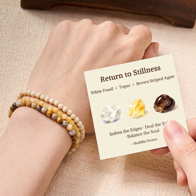 Buddha Stones 3pcs "Return to Stillness" White Fossil Elegant Bracelet Includes Gift Message Card - 4mm - image 0