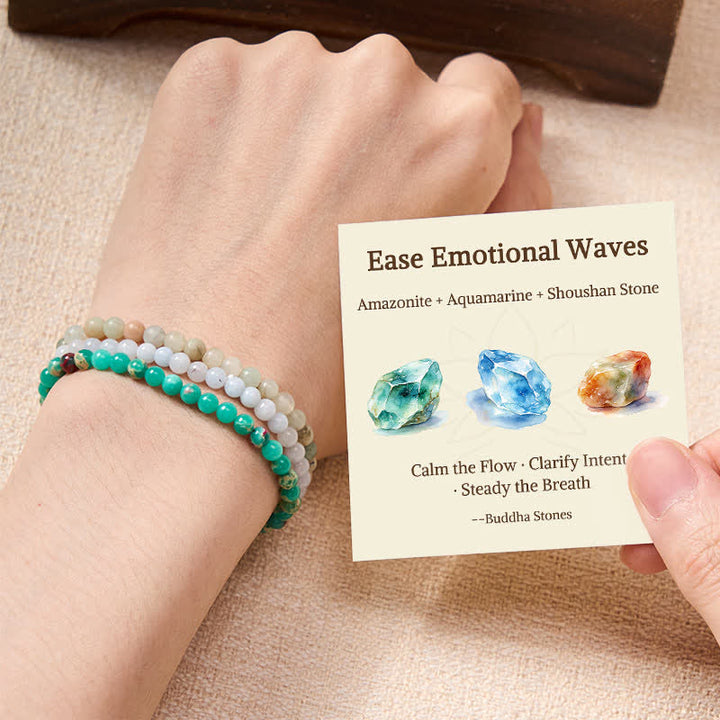Buddha Stones 3pcs "Ease Emotional Waves" Amazonite Relax Bracelet Includes Gift Message Card - 4mm - image 0