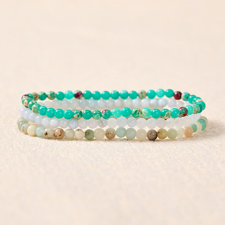 Buddha Stones 3pcs "Ease Emotional Waves" Amazonite Relax Bracelet Includes Gift Message Card - image 1