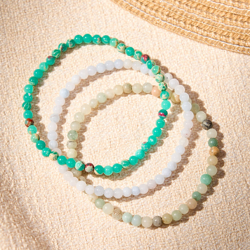 Buddha Stones 3pcs "Ease Emotional Waves" Amazonite Relax Bracelet Includes Gift Message Card - image 2