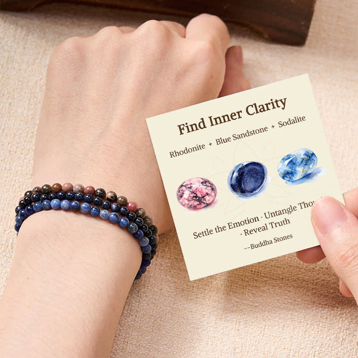 Buddha Stones 3pcs "Find Inner Clarity" Rhodonite Compassion Bracelet Includes Gift Message Card - 4mm - image 0