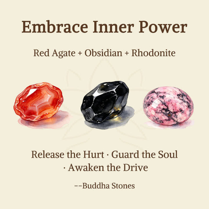 Buddha Stones 3pcs "Embrace Inner Power" Red Agate Confidence Bracelet Includes Gift Message Card - image 5