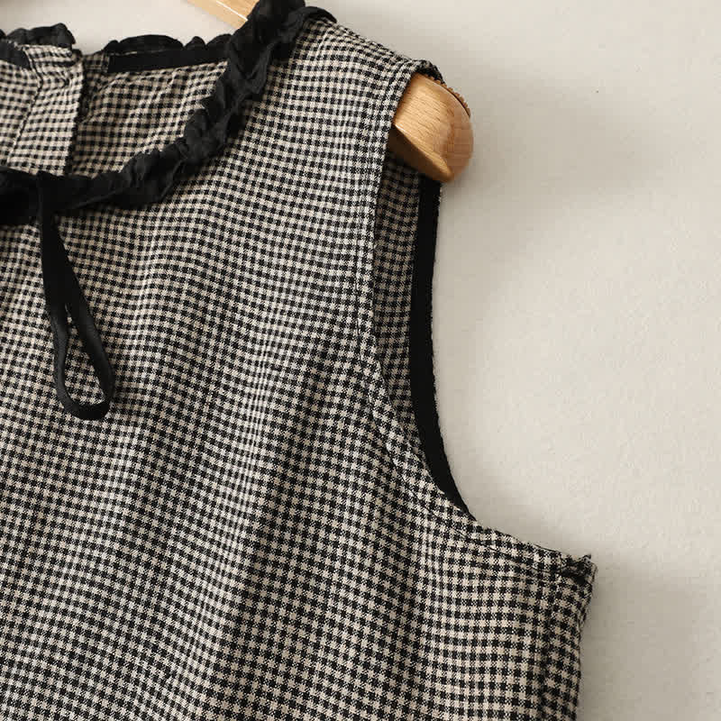 Buddha Stones Summer Casual Vintage Plaid Back Button-Up Tank Top Women's Sleeveless Shirts - image 4