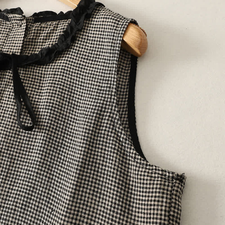 Buddha Stones Summer Casual Vintage Plaid Back Button-Up Tank Top Women's Sleeveless Shirts - image 4