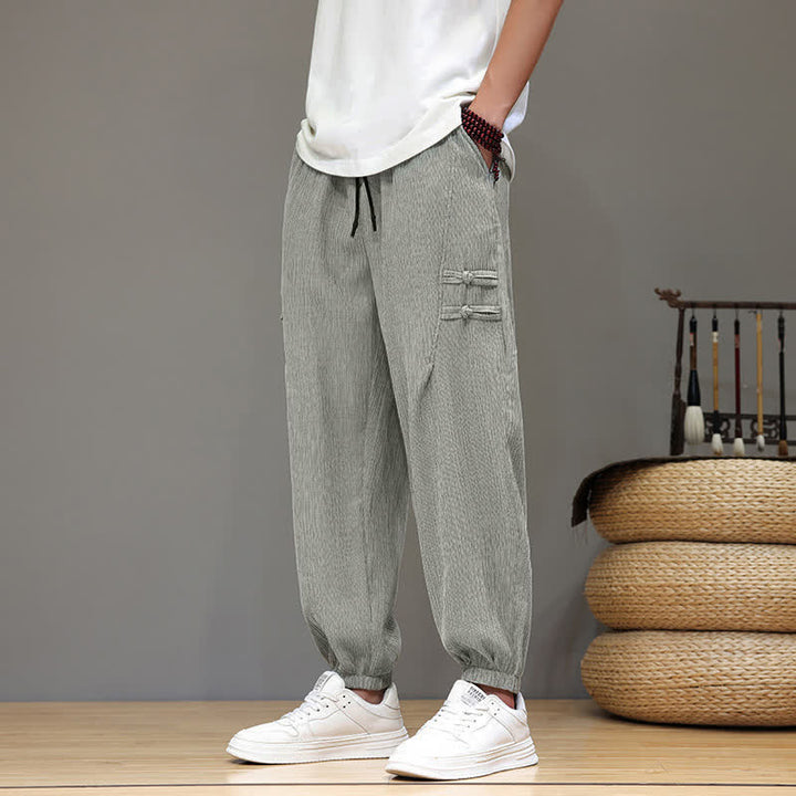 Buddha Stones Summer Casual Tang Style Solid Cropped Pants Men's Harem Pants With Pockets - image 23