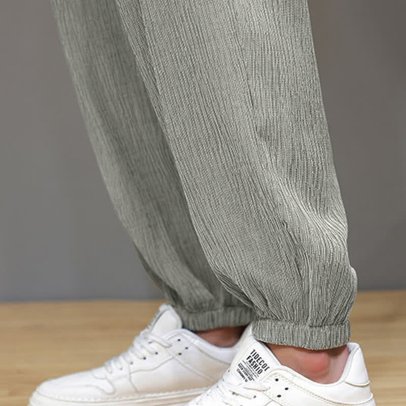 Buddha Stones Summer Casual Tang Style Solid Cropped Pants Men's Harem Pants With Pockets - image 29