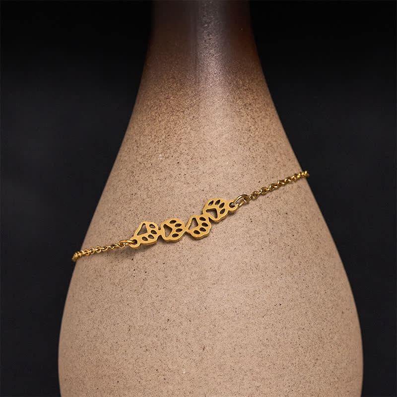 Buddha Stones Titanium Steel Four Cat Paws Balance Bracelet - Golden(Wrist Circumference:17–22 cm) - image 0