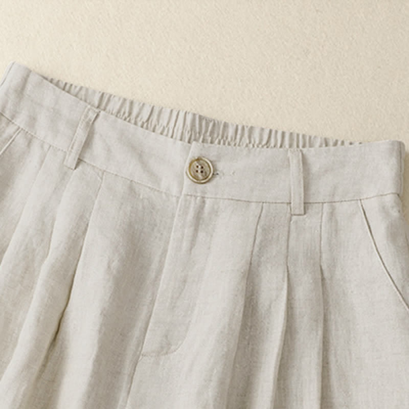 Buddha Stones Summer Casual Minimalist Button-Up Solid Capri Pants Women's Harem Pants With Pocket - image 2