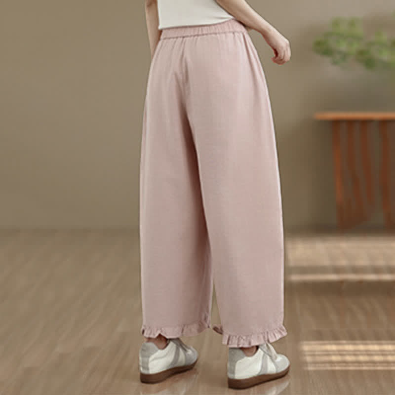 Buddha Stones Summer Casual Minimalist Solid Cropped Pants Women's Wide Leg Pants With Pocket - image 11