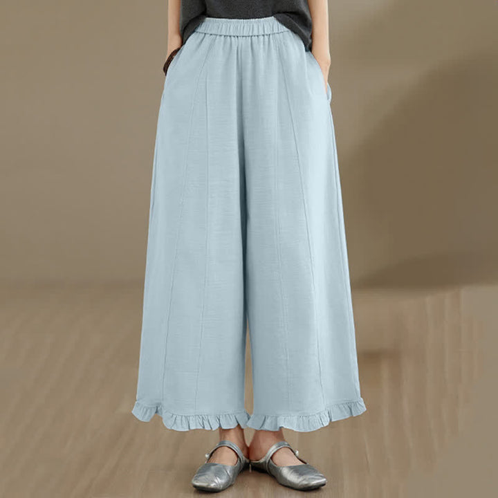 Buddha Stones Summer Casual Minimalist Solid Cropped Pants Women's Wide Leg Pants With Pocket - image 5