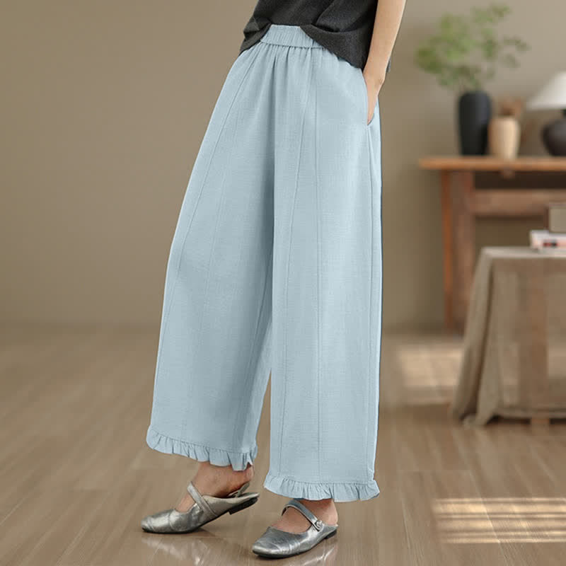 Buddha Stones Summer Casual Minimalist Solid Cropped Pants Women's Wide Leg Pants With Pocket - image 4