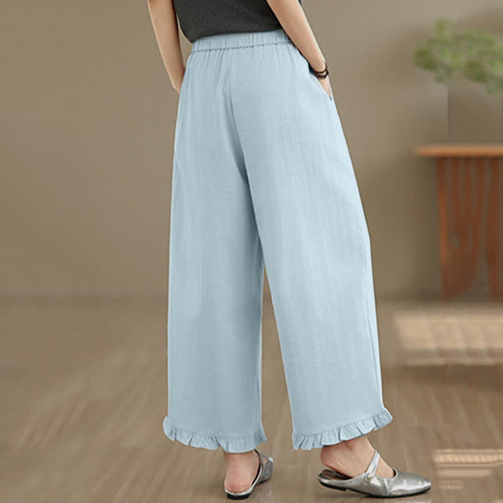 Buddha Stones Summer Casual Minimalist Solid Cropped Pants Women's Wide Leg Pants With Pocket - image 6