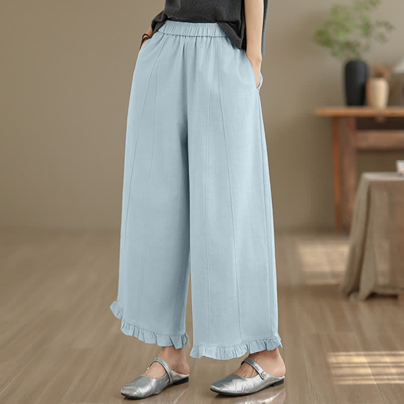 Buddha Stones Summer Casual Minimalist Solid Cropped Pants Women's Wide Leg Pants With Pocket - image 1