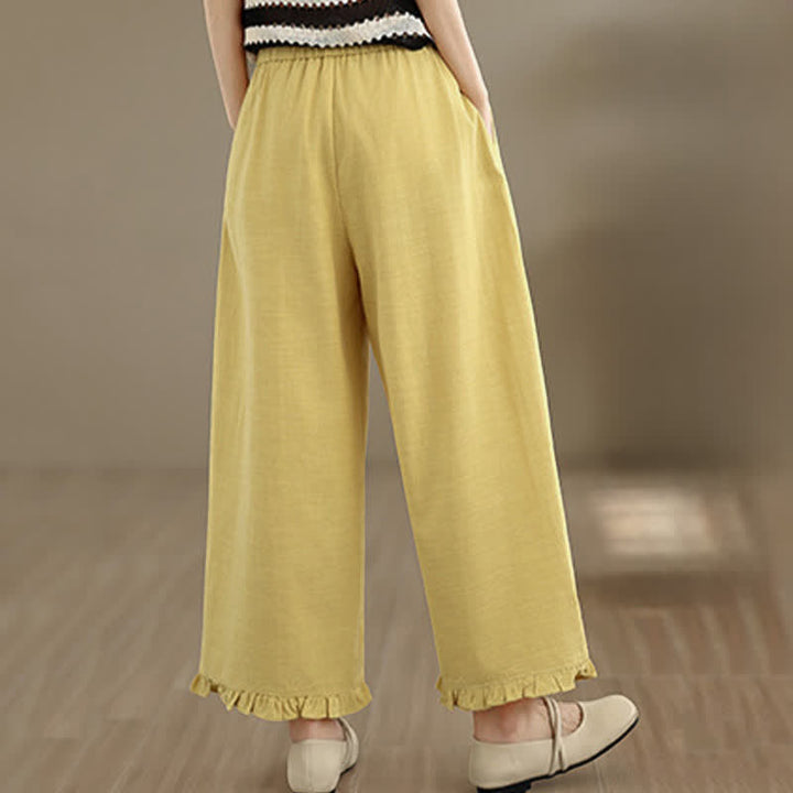 Buddha Stones Summer Casual Minimalist Solid Cropped Pants Women's Wide Leg Pants With Pocket - image 19