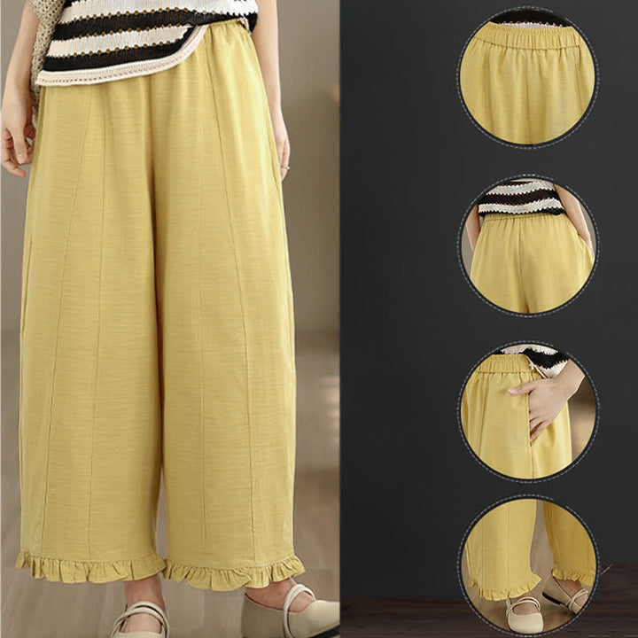Buddha Stones Summer Casual Minimalist Solid Cropped Pants Women's Wide Leg Pants With Pocket - image 20