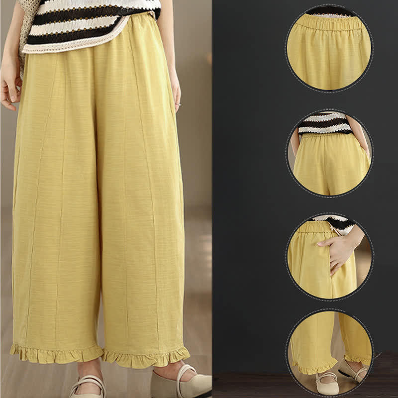 Buddha Stones Summer Casual Minimalist Solid Cropped Pants Women's Wide Leg Pants With Pocket - image 20