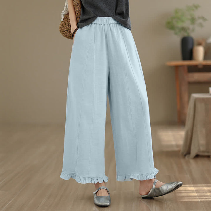 Buddha Stones Summer Casual Minimalist Solid Cropped Pants Women's Wide Leg Pants With Pocket - image 2