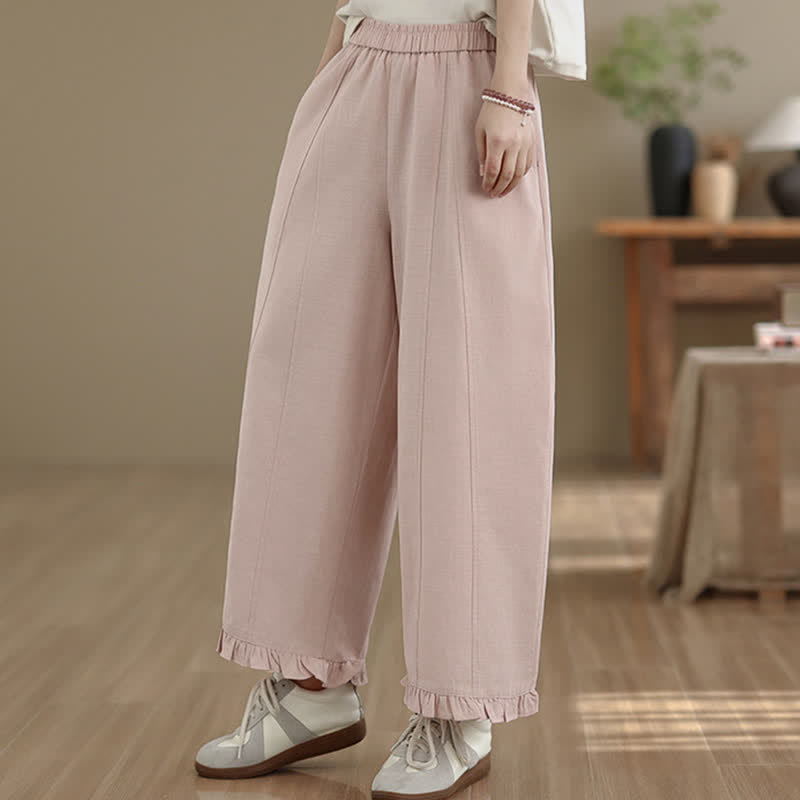 Buddha Stones Summer Casual Minimalist Solid Cropped Pants Women's Wide Leg Pants With Pocket - image 8