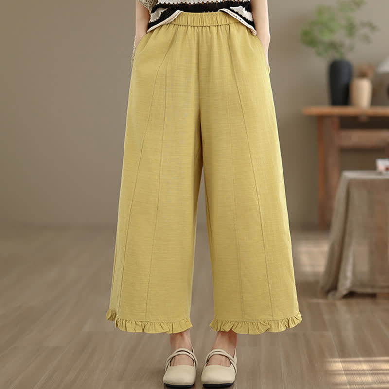 Buddha Stones Summer Casual Minimalist Solid Cropped Pants Women's Wide Leg Pants With Pocket - Khaki - US8-10，UK/AU12-14，EU40-42 (2XL) - image 14