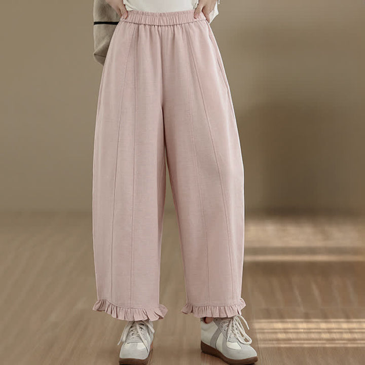 Buddha Stones Summer Casual Minimalist Solid Cropped Pants Women's Wide Leg Pants With Pocket - LightPink - US8-10，UK/AU12-14，EU40-42 (2XL) - image 7